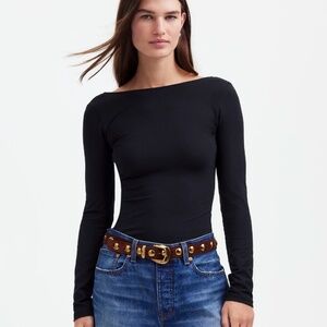 NWOT MADEWELL BLACK LONG SLEEVE SCOOPBACK TOP | SIZE XS